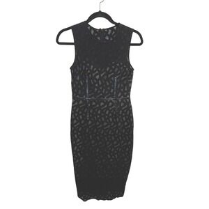 Vince Camuto Black Patterned Midi Dress Leather Stripes Lined Size 2 Whimsigoth